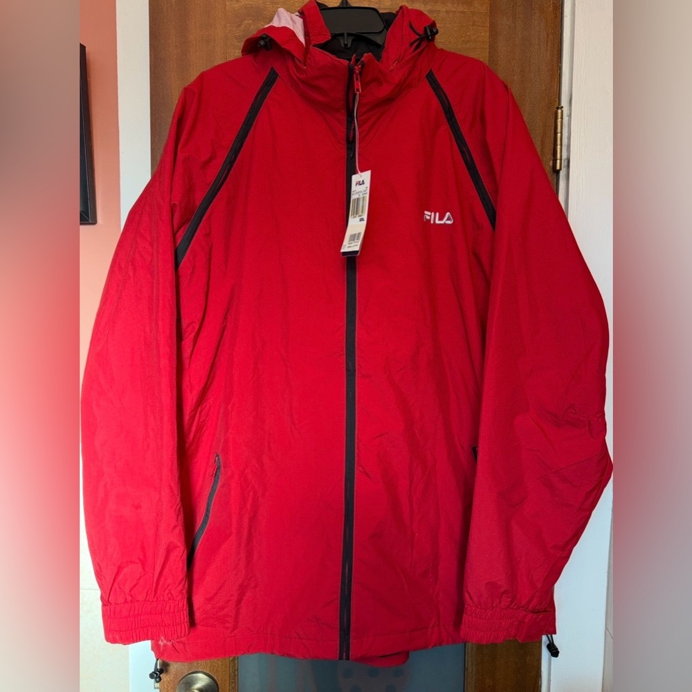 Fila Men’s Red Convertible 3/1 Nylon Hooded Reversible Vest Parka Coat XXL